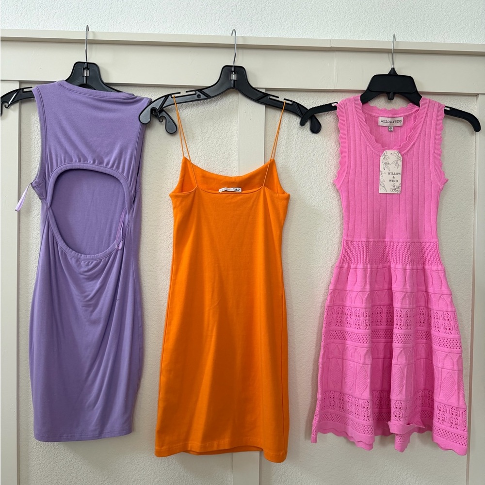 Stylish Kids Dresses Set of 3 Purple, Orange, Pink size XS/S - Picture 2 of 3